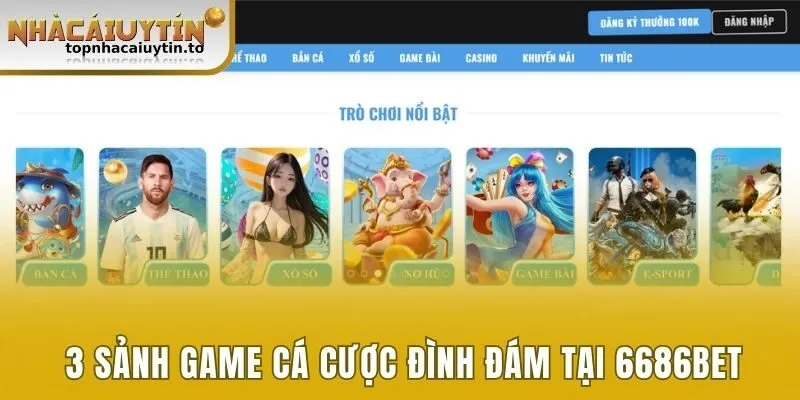 3 sảnh game cá cược đình đám tại 6686bet
