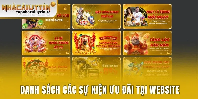 Danh sách các sự kiện ưu đãi tại website