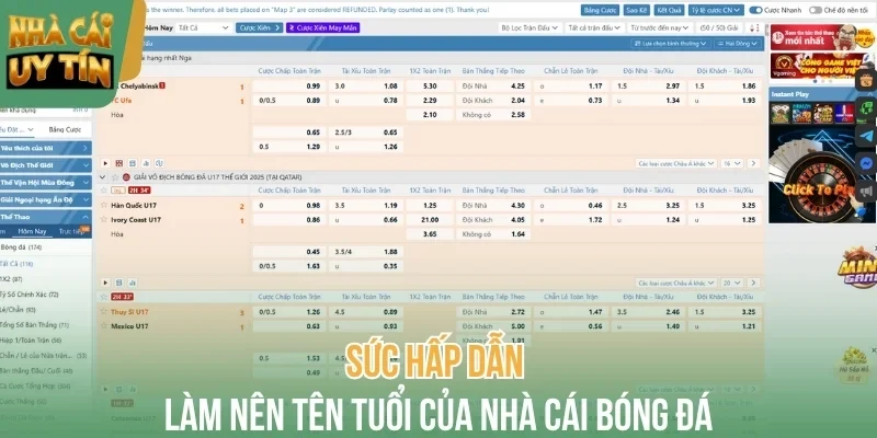 Sức hấp dẫn làm nên tên tuổi của nhà cái bóng đá